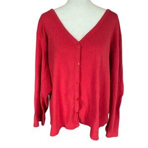 Nine & Co. women's size XL red v-neck button down stretchy fleece sweater